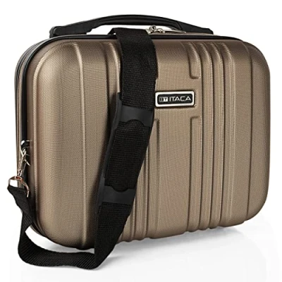 Afbeelding van ITACA Toilettas Stijve reistas. Duurzame en lichtgewicht Schoonheidskoffer Make up Organizer ABS bestendig Jeugdvolle Koffer Meisje. Handbagage Cosmetische Case voor Vrouwe, Champagne