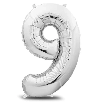 Afbeelding van envami® Folieballon cijfer XXL zilver 101 cm verjaardagsdecoratie enorme cijferballon ballon met decoratie voor verjaardag vliegt helium (cijfer 9)