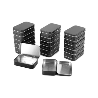 Afbeelding van QWORK® 20 stuks rechthoekige metalen blikken, blikken met deksel, 95 x 60 mm, zwart