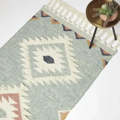 Afbeelding van Homescapes Handgeweven Kelim Vloerkleed Tenali 90 x 150 cm, blauw patroon