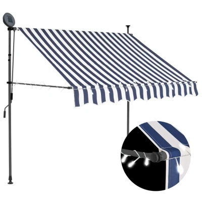 Afbeelding van Luifel handmatig uitschuifbaar met LED 150 cm blauw en wit