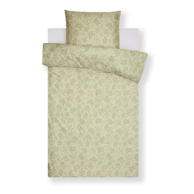 Afbeelding van Yumeko dekbedovertrek katoen satijn groene bloemen 200x220 + 2/60x70 Biologisch &amp; ecologisch