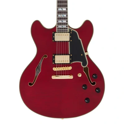 Afbeelding van D&quot;;Angelico Excel DC Stopbar Trans Cherry semi akoestische gitaar met koffer