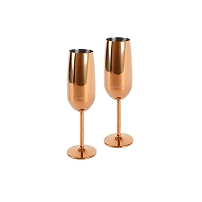 Afbeelding van ECHTWERK 2 delige champagne en mousserende wijn glazen set, roestvrij staal, koperen editie, 250 ml, 22,5 x 6,3 cm