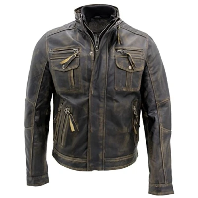 Afbeelding van Leren Retro Bikerjack Voor Heren, Toronto Maat XL