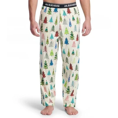 Afbeelding van Little Blue House Heren Jersey Broek Pyjama Bottoms Pyjama, Kerstbomen, XL