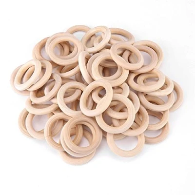 Afbeelding van 50 Stks/Pak Natuurlijke Hout Handgemaakte Ringen Ongeverfd Houten 50mm Ambachtelijke Gesp Voor Handwerk DIY Hanger