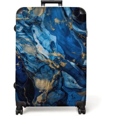 Afbeelding van NoBoringSuitcases.com® Koffer groot Reiskoffer lichtgewicht Marmer Blauw Goud Luxe Marmerlook Rolkoffer met 4 wielen Grote trolley XL 98 liter bagage