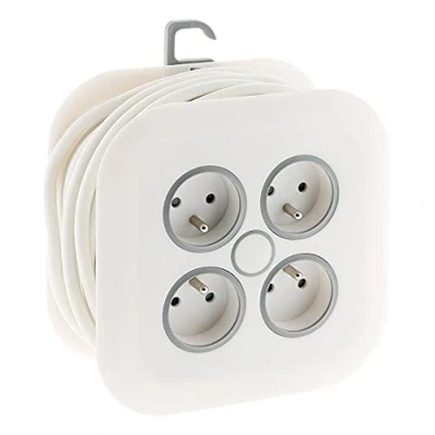 Afbeelding van Huishoudelijke haspel, 4 x 16 A, 2P+T, met extra platte stekker, 3 G1 mm², 7 m, wit Zenitech