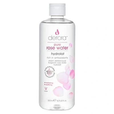 Afbeelding van Pure Rose Water van Derora 100% &amp; Natuurlijke Hydrolaat Spray Huidverzorging voor het kalmeren en hydrateren de huid, gezicht haar Veganistisch Wreedheidsvrij (500ml)