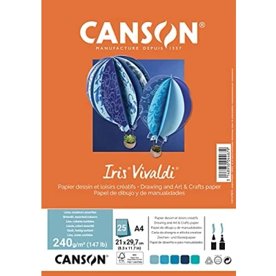 Afbeelding van Canson Iris Vivaldia 25 vellen A4 240 g/m² verschillende kleuren blauw