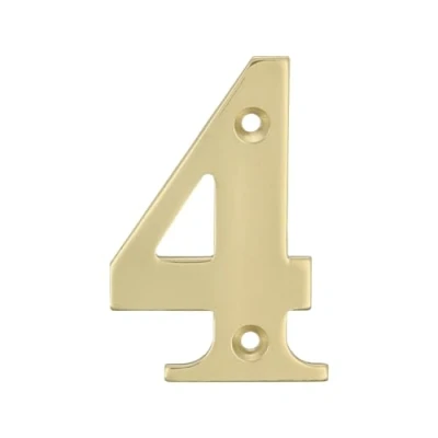 Afbeelding van AMIG Huisnummer 4 massief messing 5cm incl. bijpassende schroeven gepolijst goudkleur Huisnummers