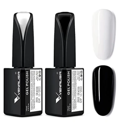 Afbeelding van VENALISA uv nagellak, witte en zwarte gellak, nagellakgel voor nagellamp, duurzame manicure, nagelgellak, soak off donkerzwart, 15 ml