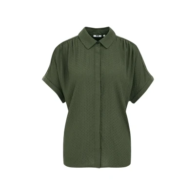 Afbeelding van WE Fashion Dames blouse met structuur Regular fit Donkergroen Viscose Maat: XS