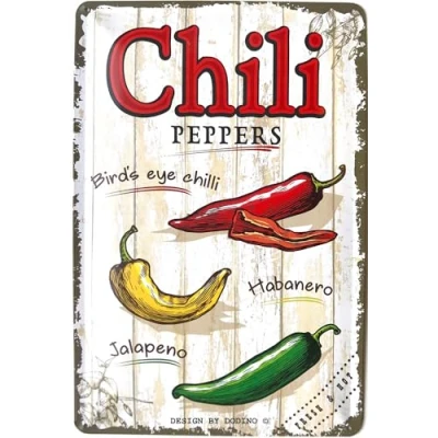 Afbeelding van DODINO Chili Pepper retro metalen bord, 20 x 30 cm, voor keuken, restaurant, cadeau idee de keuken