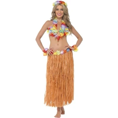 Afbeelding van Hula Hawaii set Honey Rokje, Bloemen BH, Armband en Hoofd One sizekrans