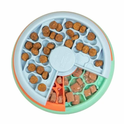 Afbeelding van Nina Ottosson Puppy Lickin&#039; Layers Hondenvoerbak Ø16.7 cm Blauw Oranje Groen Puppies