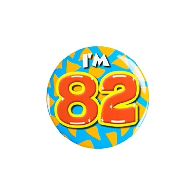 Afbeelding van Paper Dreams Button I&#039;m 82 Staal 5,5 Cm Geel/blauw/rood