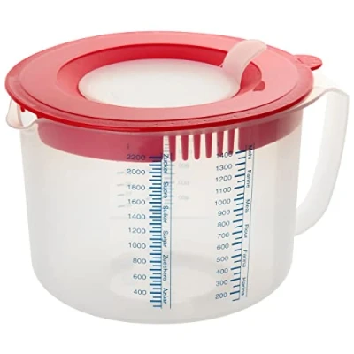 Afbeelding van Dr. Oetker Meet en mengbeker 2,2 L, maatbeker met verschillende meetschalen, roerbeker spatbescherming, beker van hoogwaardig kunststof (kleur: rood/transparant), hoeveelheid: 1 stuk