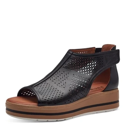 Afbeelding van Jana Softline 8 28260 42 001 Damessandalen, zwart, platte sandalen, comfortabele extra brede alledaagse schoen, feestelijk, elegant, wigvormige EU breed, Breed