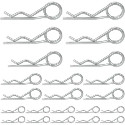 Afbeelding van 22 stuks veerstekkers, dubbele veersplinten, splinten assortiment R clipset, gegalvaniseerde veiligheidssplinten voor auto, motor, fietsbevestiging en reparatie (M2,5 M5)