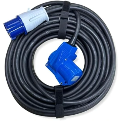 Afbeelding van IntuiFlex CEE Camping stroomkabel 25 m set 3 x 2,5 mm haakse koppeling op stekker + 2 klittenbandsluitingen IP44 230 V / 16A H07RN F 3G mm² voor camping, boot, camper, caravan,