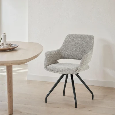 Afbeelding van Livingfurn Capp draaibare eetkamerstoel taupe Stof