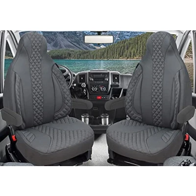 Afbeelding van BREMER SITZBEZÜGE Afmeting pilotenhoezen stoelhoezen compatibel met camper Ducato Borstner Hymer Pössl Laika Fendt 2 delige set incl. armleuningen in grijs WPL409