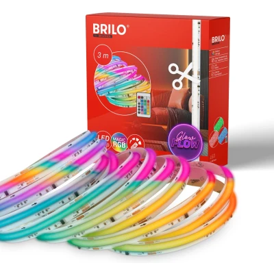 Afbeelding van Briloner COB LED Strip 3m 2322480 RGB IC dynamische kleurverandering Afstandsbediening Zelfklevend Dimbaar Regenboog effect Wit