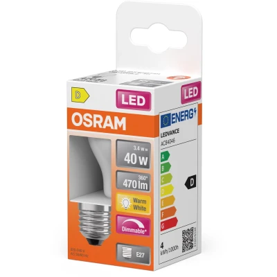 Afbeelding van OSRAM LED lamp Superstar P40 Globe Filament dimbaar, 2700 K warm wit, 3,4 W, E27, mat, 470 lm, 15.000 h, voor tafel en pendelarmaturen, niet verblindend