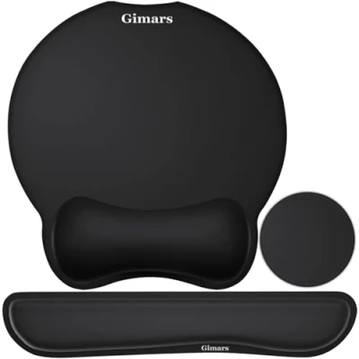 Afbeelding van Gimars 3 in 1 Ergonomische Muismat en Toetsenbord Polssteun met Bekeronderzetter, Vergrote Superfijne Vezelzachte Gladde van Geheugenschuim voor Computer Laptop Gaming Kantoor