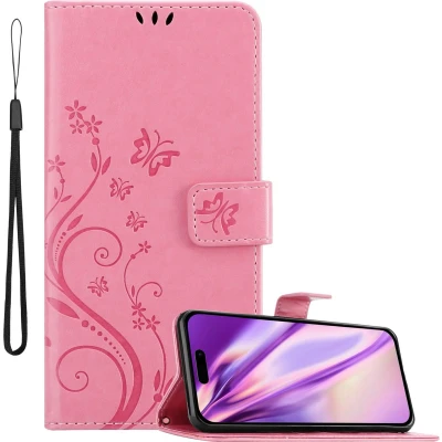 Afbeelding van Cadorabo Hoesje geschikt voor Apple iPhone 14 PRO in Bloemen ROZE Beschermhoes Case Cover magnetische sluiting