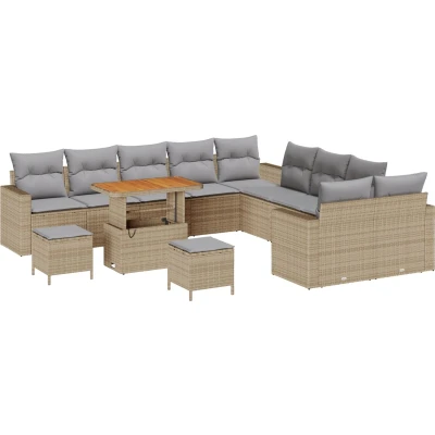 Afbeelding van vidaXL 13 delige tuinsofa set met kussens Beige Poly Riet Acacia