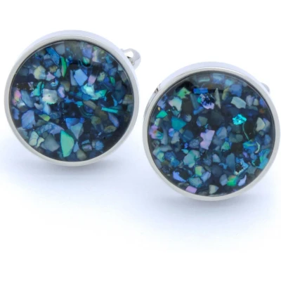 Afbeelding van Manchetknopen Blauw Parelmoer Design Rond