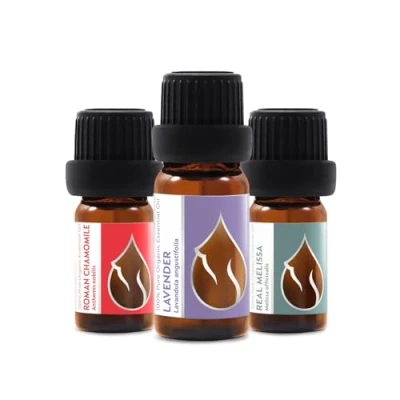 Afbeelding van Set &quot;Zoete dromen&quot; Biologische Etherische Oliën Lavendel (10 ml) + Roomse Kamille (5 Echte Melissa 100% Puur en Natuurlijk Onverdund Therapeutische kwaliteit Niet GMO 3 stuks