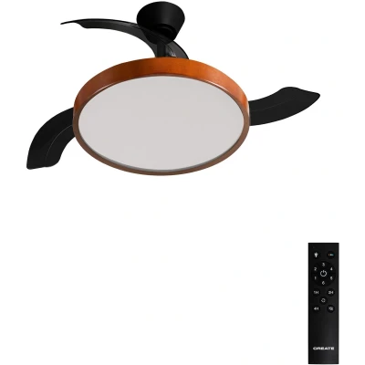 Afbeelding van CREATE Plafondventilator 40W stil met intrekbare bladen licht Ø108cm Zwart / Donker hout Afstandsbediening WIND CLEAR STUDIO