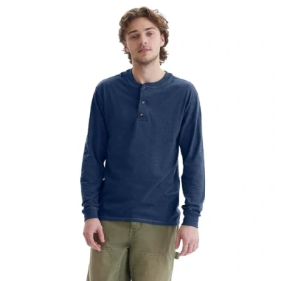 Afbeelding van Hanes Heren Lange Mouw (Henleylongsleeve Beefy Henley Shirt, Navy Heather, 3XL
