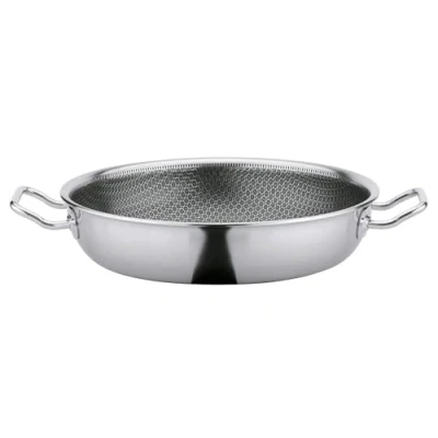 Afbeelding van Spring Vulcano Cut Resist Pure Serveerpan, diameter 28 cm, roestvrij staal, antiaanbaklaag, 100% PFAS vrij, geschikt voor inductie, 5 lagen meerlaags materiaal, krasbestendig, ovenvaste serveerpan