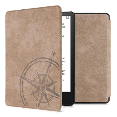 Afbeelding van kwmobile hoes geschikt voor Amazon Kindle Paperwhite 11. Generation 2021 Hoesje ereader in bruin Vintage Kompas design