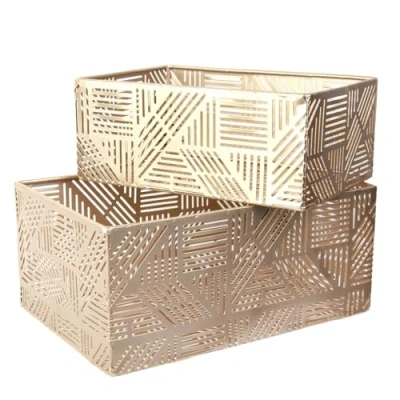 Afbeelding van HOME DECO FACTORY Rg6250 mand van metaal, doorbroken, goudkleurig, gestreept, 2 stuks