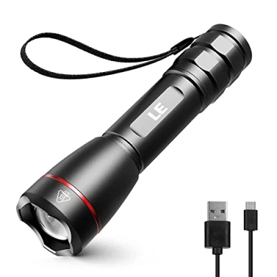 Afbeelding van LE zaklamp, 1000LM LED handlamp, USB oplaadbare, zoombare zaklampen, 5 standen, IPX7 waterdicht, extreem superheldere zaklamp voor camping, fietsen, hardlopen, de hond uitlaten en meer