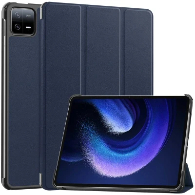 Afbeelding van Xiaomi Pad 6 Pro Hoes: iMoshion Trifold Bookcase Donkerblauw Kunstleder Tablet Hoezen