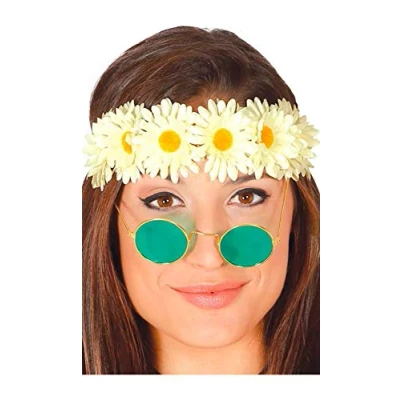 Afbeelding van Fiestas Verkleed haarband met bloemen wit meisjes/dames Hippie/flower Power Verkleedhaardecoratie