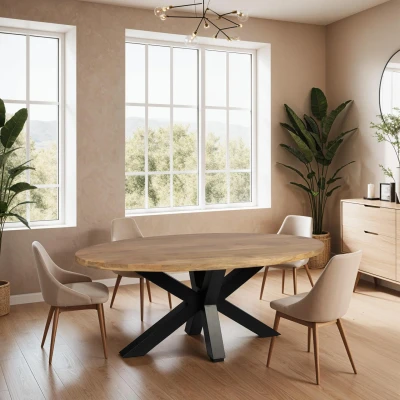 Afbeelding van Zita Home eettafel 170cm lang massief hout ovaal met extra dik metalen frame
