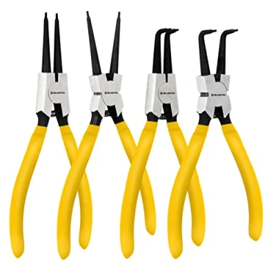 Afbeelding van BLOSTM Set van 4 Borgveertangen 7&quot; Circlip Pliers Interne en Externe Rechte/Gebogen Snap Ring Borgringtangen met Duurzame Veren, Antislip Handgrepen Opbergkoffer Stuks