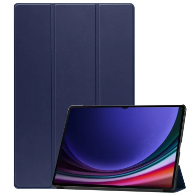 Afbeelding van Samsung Galaxy Tab S9 Ultra Hoes: iMoshion Trifold Bookcase Donkerblauw Kunstleder Tablet Hoezen