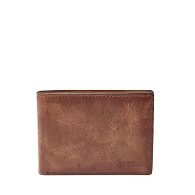 Afbeelding van Fossil Men&#039;s Derrick Front Pocket Bifold Leather Wallet Brown