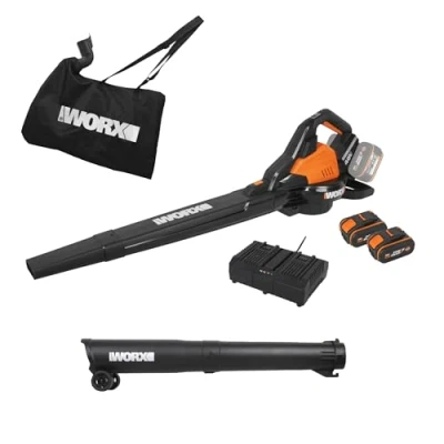Afbeelding van WORX Draadloze borstelloze stofzuiger/bladblazer 40V 4Ah WG583E (335km/h, 575 m3/h, 35 liter, 2 snelheden, geleverd met batterijen en oplader)