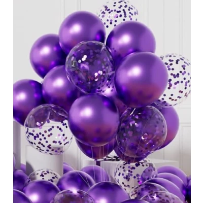 Afbeelding van AULE Feestballonnen 42 stuks metallic ballonnen en confettiballonnen linten van 19,5 m 30,5 cm paarse decoratieset