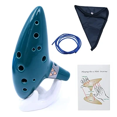 Afbeelding van Alnicov 12 Gat Groene Ocarina Keramische Alto C Duurzaam Muziek Instrumen met Aan de slag Gids Display Stand